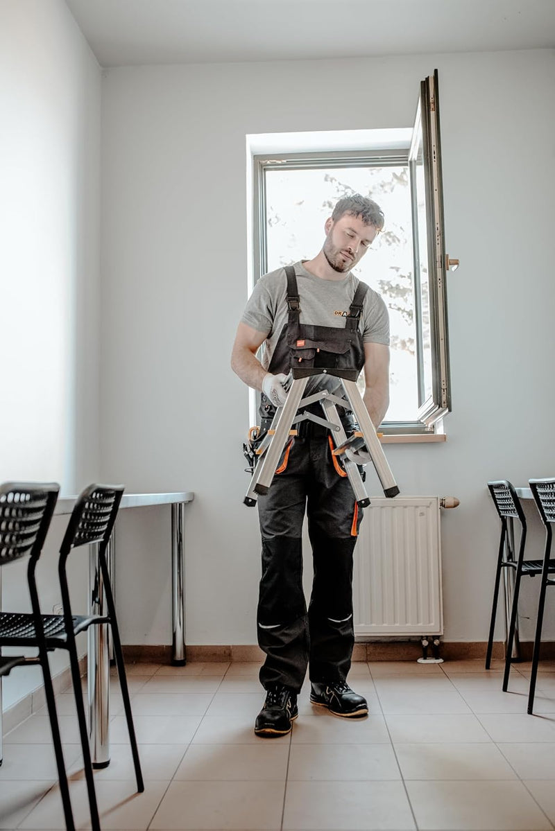 DRABEST Alu Leiter Klappbar 2 x 2 Stufen Zweiseitige Klappleiter Doppelstufenleiter max 150 kg TÜV Z