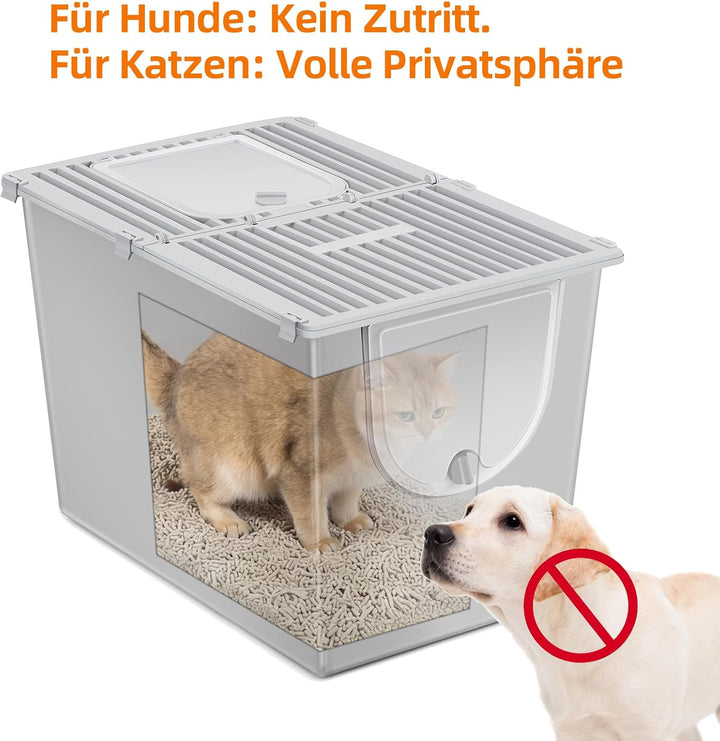 Yangbaga Katzenklo Edelstahl mit Deckel,XXL Geschlossene Katzentoilette mit Hohem Rand,Katzenklo Met