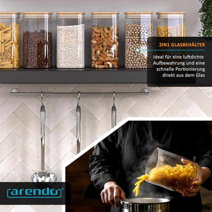 Arendo - Vorratsbehälter mit Deckel 1200ml - 8er Set - Behälter aus Glas – hitzebeständig – Vorratsd