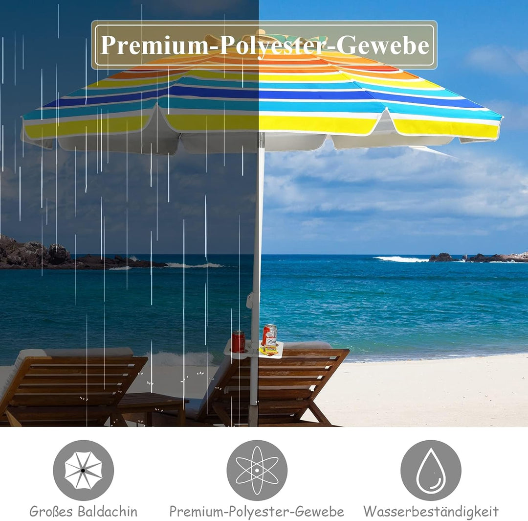 GOPLUS Strandschirm, Sonnenschirm um 30° knickbar, Gartenschirm UV 50+, Tischschirm mit Bodenhülse,