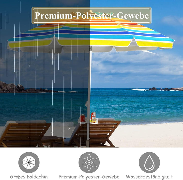 GOPLUS Strandschirm, Sonnenschirm um 30° knickbar, Gartenschirm UV 50+, Tischschirm mit Bodenhülse,