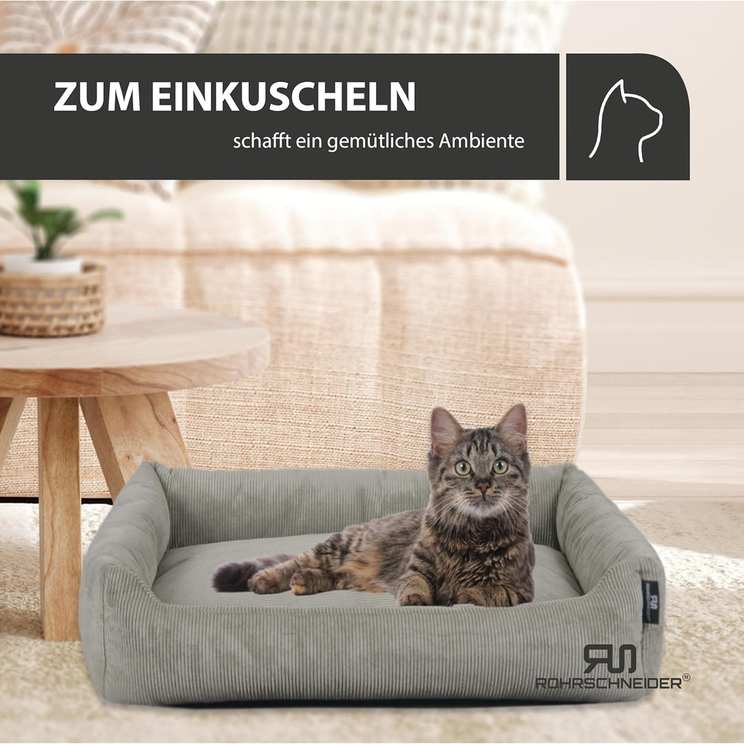 Rohrschneider Katzenbett Cordstoff mit Spielkugelset (Grau, feiner Cordstoff) Grau feiner Cordstoff,