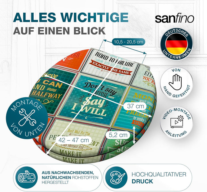 SANFINO® Premium WC Sitz mit Absenkautomatik – hochwertige Toilettendeckel aus Holz, viele bunte Mot