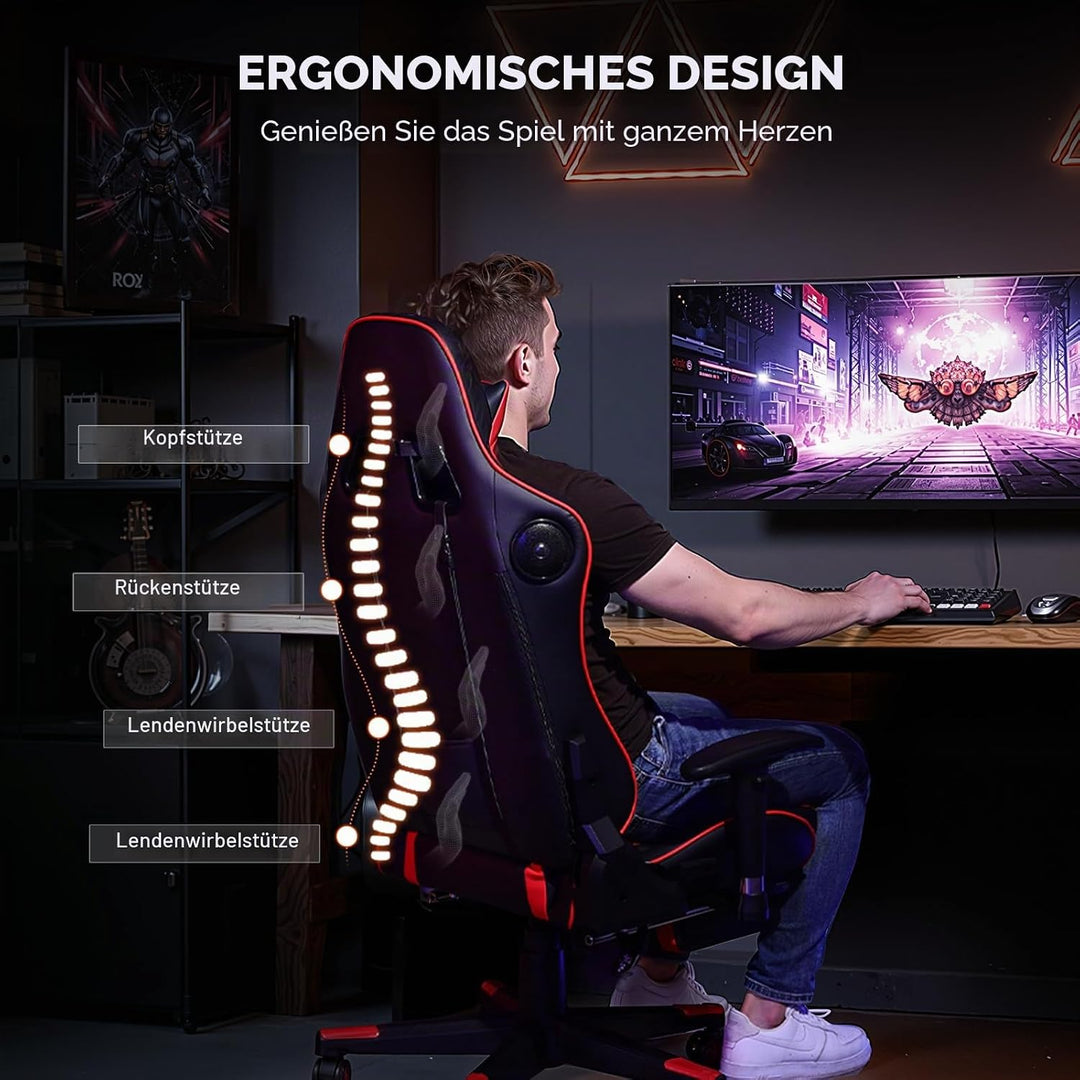 GTPLAYER Gaming Stuhl mit Fussstützen Lautsprecher Bluetooth, Gamer Stuhl Ergonomischer Computerstuh