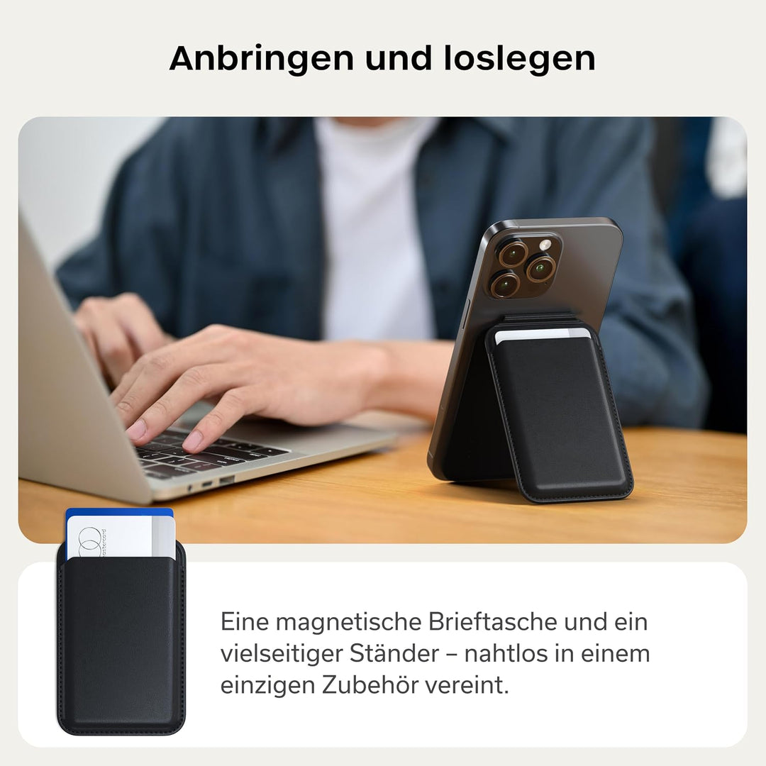 SATECHI Magsafe Wallet und Double Flap Stand mit Magnetfunktion, iPhone Wallet mit 4 Kartenfächern,