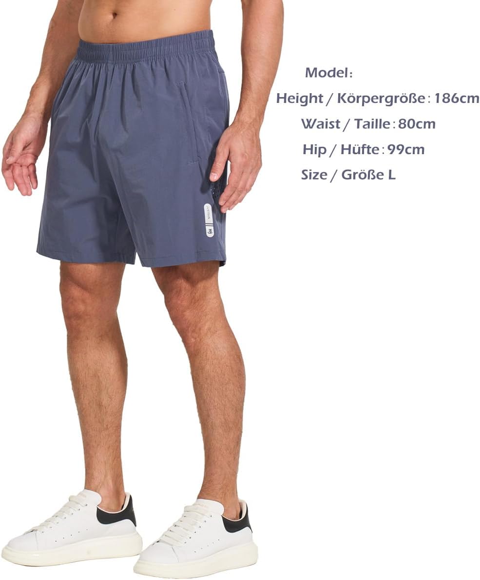 JustSun Shorts Herren Sport Schnelltrocknend Leichte Atmungsaktiv mit Reissverschluss, 3XL Denim Bla
