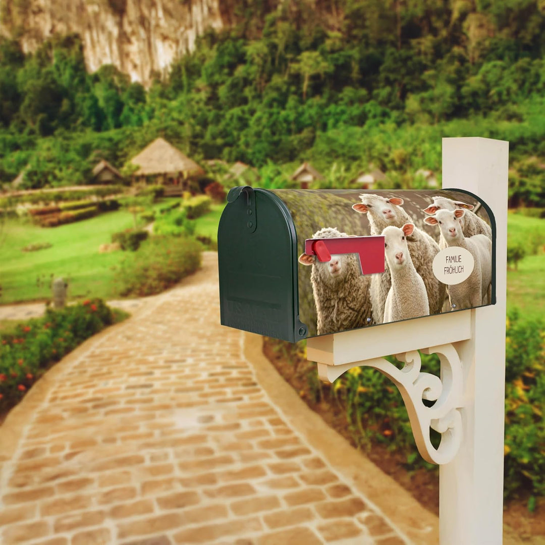 banjado® Amerikanischer Briefkasten individualisiert - US Mailbox/Letterbox mit Motiv Schaffamilie 5