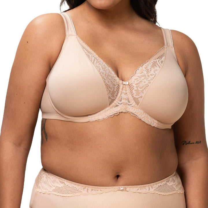 Triumph - Modern Lace + Cotton W - Damen - Bügel-BH - breite Träger - Fester Halt 75B Neutral Beige,