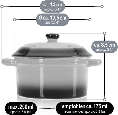 com-four® 4x Auflaufform mit Deckel aus Keramik - Dessertschale für Crème Brûlée - Mini-Schmortopf f