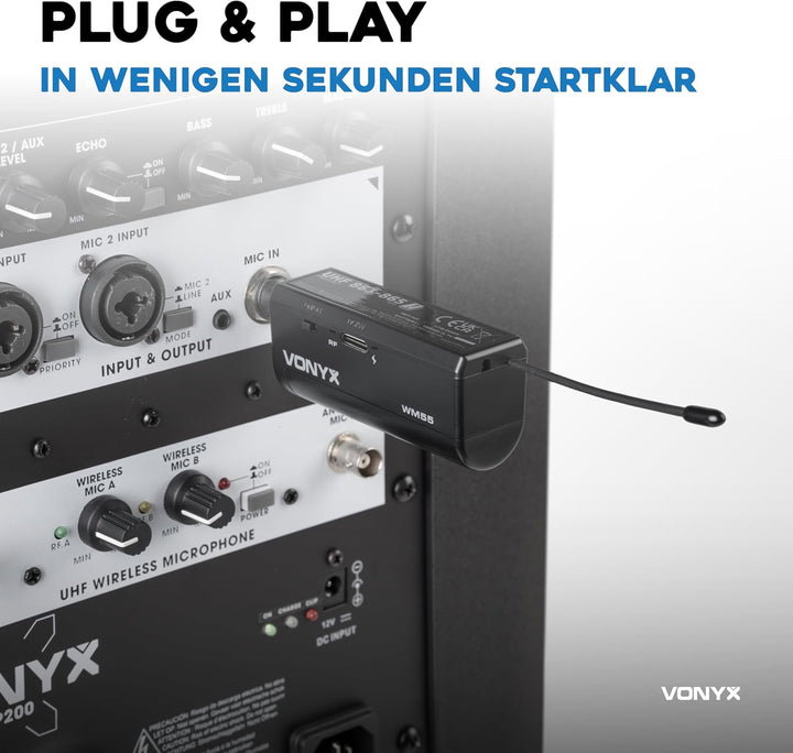 VONYX WM552 - Funk Mikrofon drahtlos, Doppel Set, Wireless UHF Microphone, kabelloses Mikrofonsystem