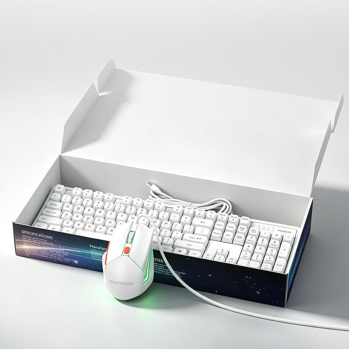 QWERTZ Kabelgebundenes Tastatur Maus Set, USB Full-Size Tastatur mit RGB LED Beleuchtung, leise Memb