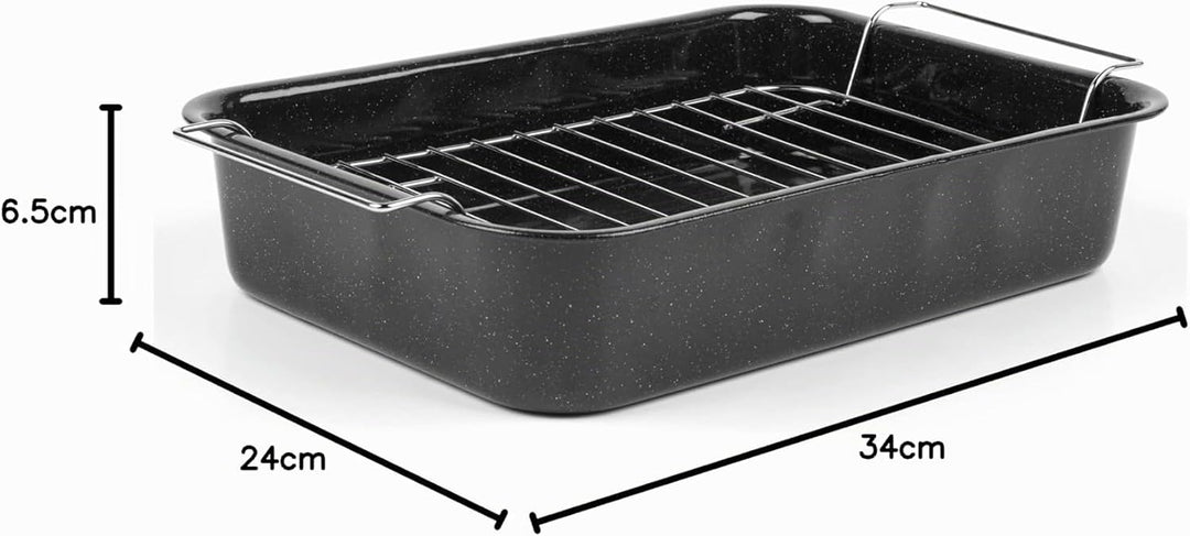 Russell Hobbs CW9161 Romano 34cm Emaille bräter - mit gitter, rechteckige auflaufform mit rost, Spül