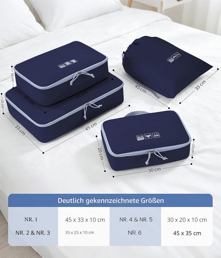 ECOHUB Packwürfel 6er Set Koffer Organizer, Reissfest &amp; Wasserabweisend, Durchdachtes Ordnungssystem