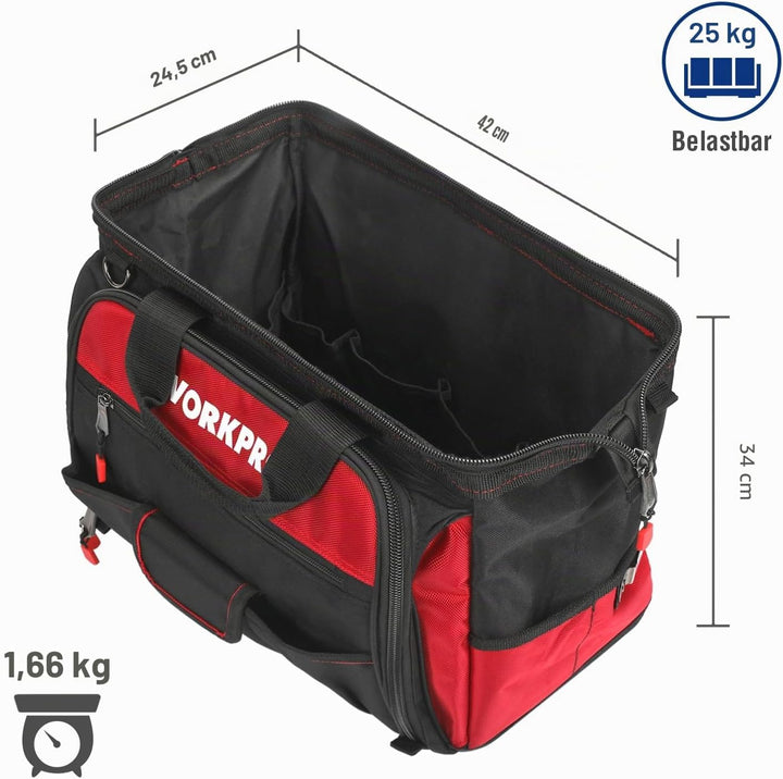 WORKPRO Elektriker Wasserdichte Werkzeugtasche Profi, weite Öffnung &amp; grosse Kapazität 42CM/16" aus