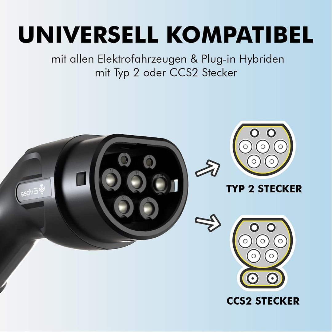 EVbee EV Typ 2 zu Typ 2 Universal Ladekabel Mode 3 für Hybrid- &amp; Elektroautos 22kW / 5m (380V, 32A,