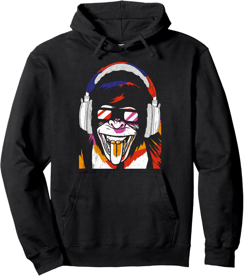 Affe Monkey mit DJ Kopfhörer und Sonnenbrille Pullover Hoodie