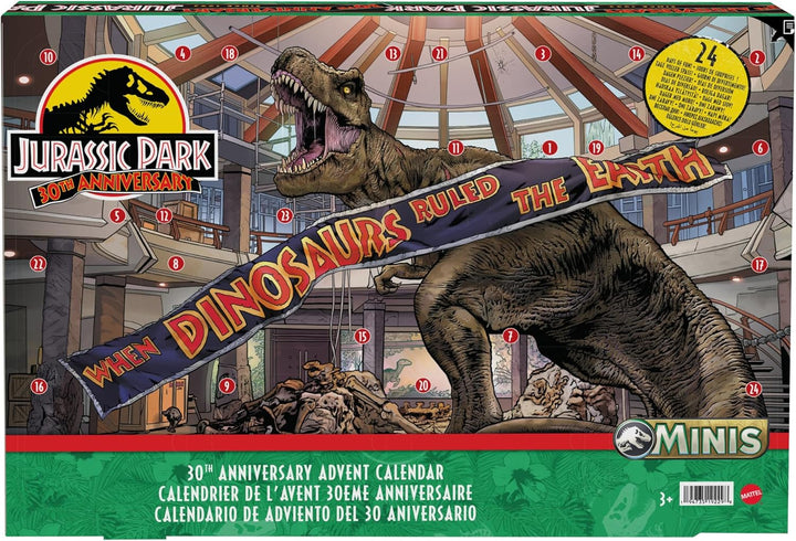 JURASSIC WORLD 30. Jubiläum Adventskalender - 24 Türchen mit Mini-Dinosauriern, Menschenfiguren und