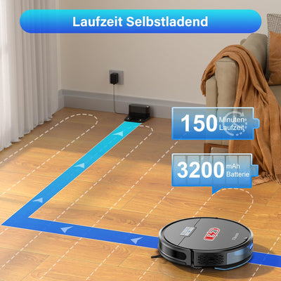 Tikom Saugroboter mit Wischfunktion 2 in 1, G8000 Pro Staubsauger Roboter, 4500Pa Starke Saugkraft R