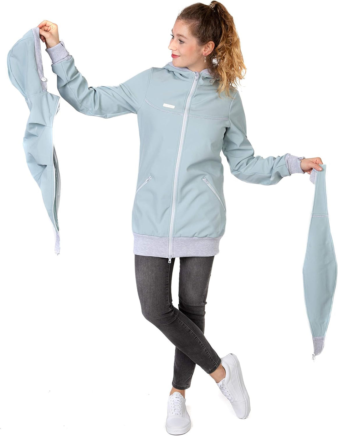 Viva la Mama 4in1 Tragejacke für Tragen auf dem Rücken oder der Brust, Softshell, Umstandsjacke + Kä