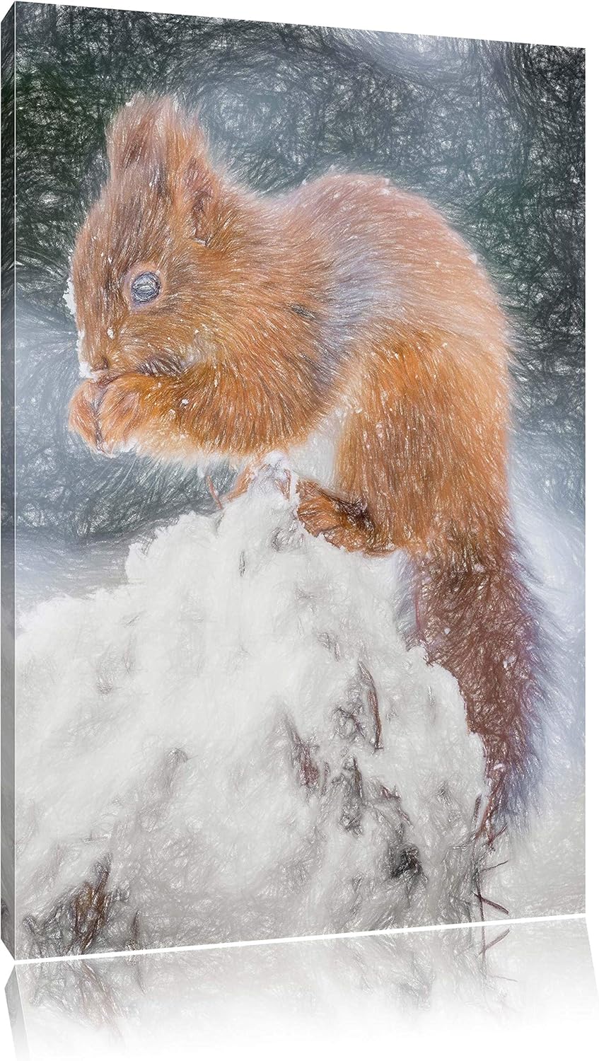 Pixxprint Kleines Eichhörnchen im Winter als Leinwandbild/Grösse: 100x70 cm/Wandbild/Kunstdruck/fert