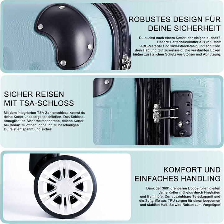 3er Kofferset - Robuste ABS- Hartschalenkoffer, TSA-Zahlenschloss, erweiterbare Kapazität - in M, L,