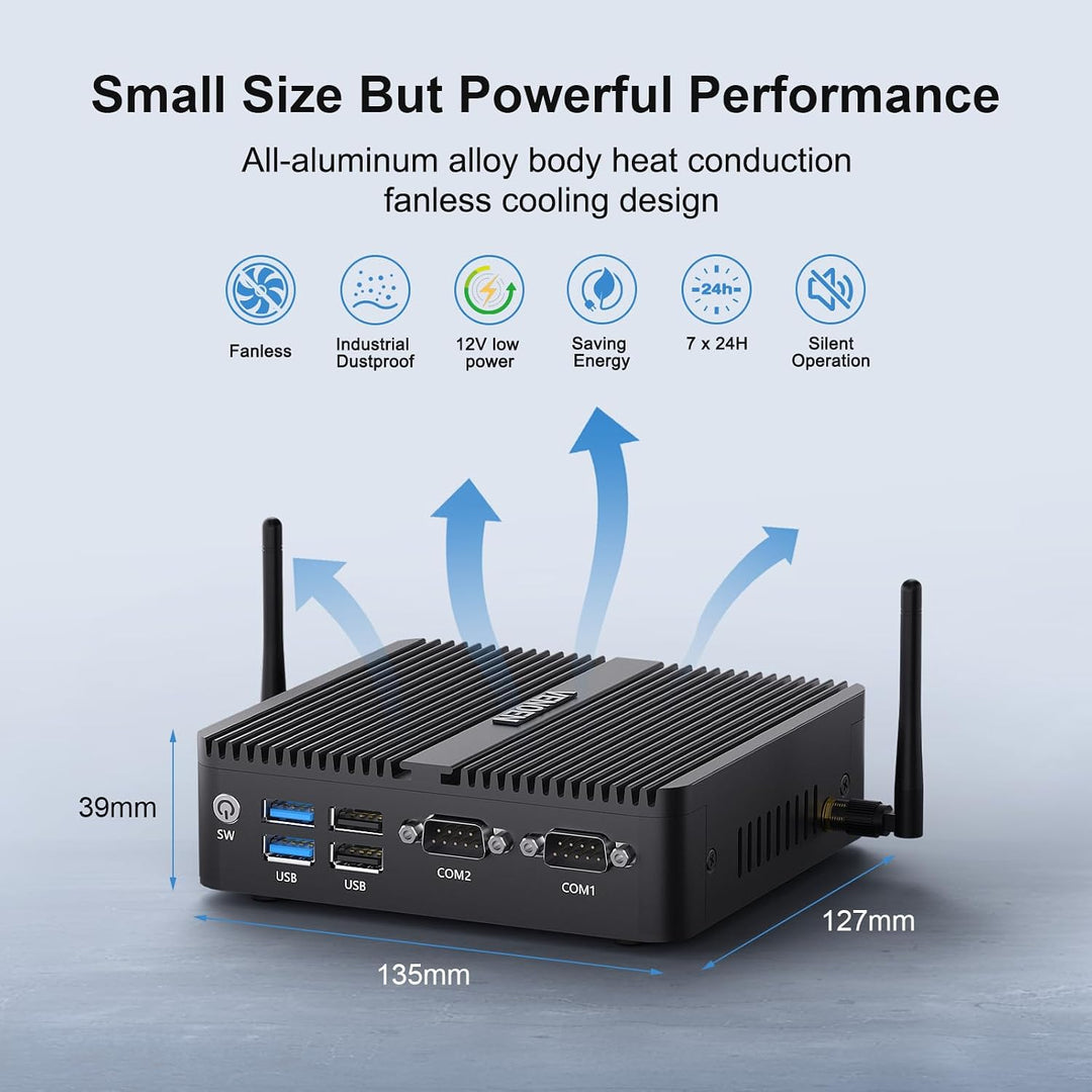 VENOEN N100 Mini PC Industrie, lüfterloser PC WIN11 pro, Dual LAN Industrial Desktop PC, Dual HD, DP