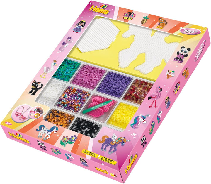 Hama Perlen 3071 Geschenk-Set mit Box mit ca. 7.200 bunten Midi Bügelperlen mit Durchmesser 5 mm, Mo