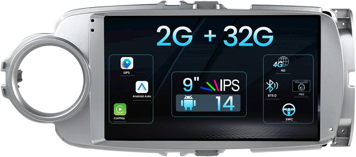 9 Zoll 2 Din Android 12 Autoradio Passt Für Toyota Yaris Grmn 2012-2017 |Rückfahrkamera KOSTENLOS |2