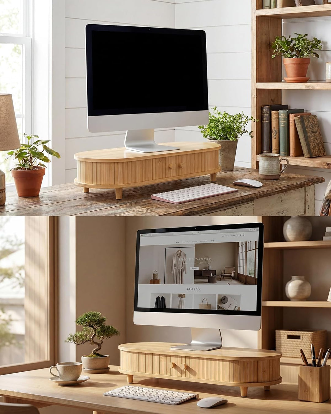 Bambus-Monitorständer mit Stauraum, gebogener Computer-Laptop-Ständer, Schreibtischregal-Organizer m