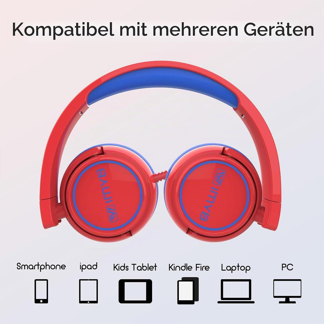 IMYB Kinder kopfhörer, Kopfhörer für Kinder mit Kabel, faltbar, Stereo Sound, Sichere Lautstärkebegr