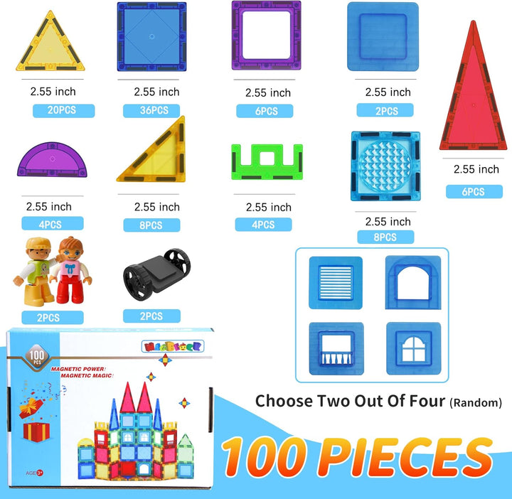 Magblock 100 Teile Magnetische Bausteine für Kinder Magnetspielzeug Magnete Bauklötze Konstruktion S