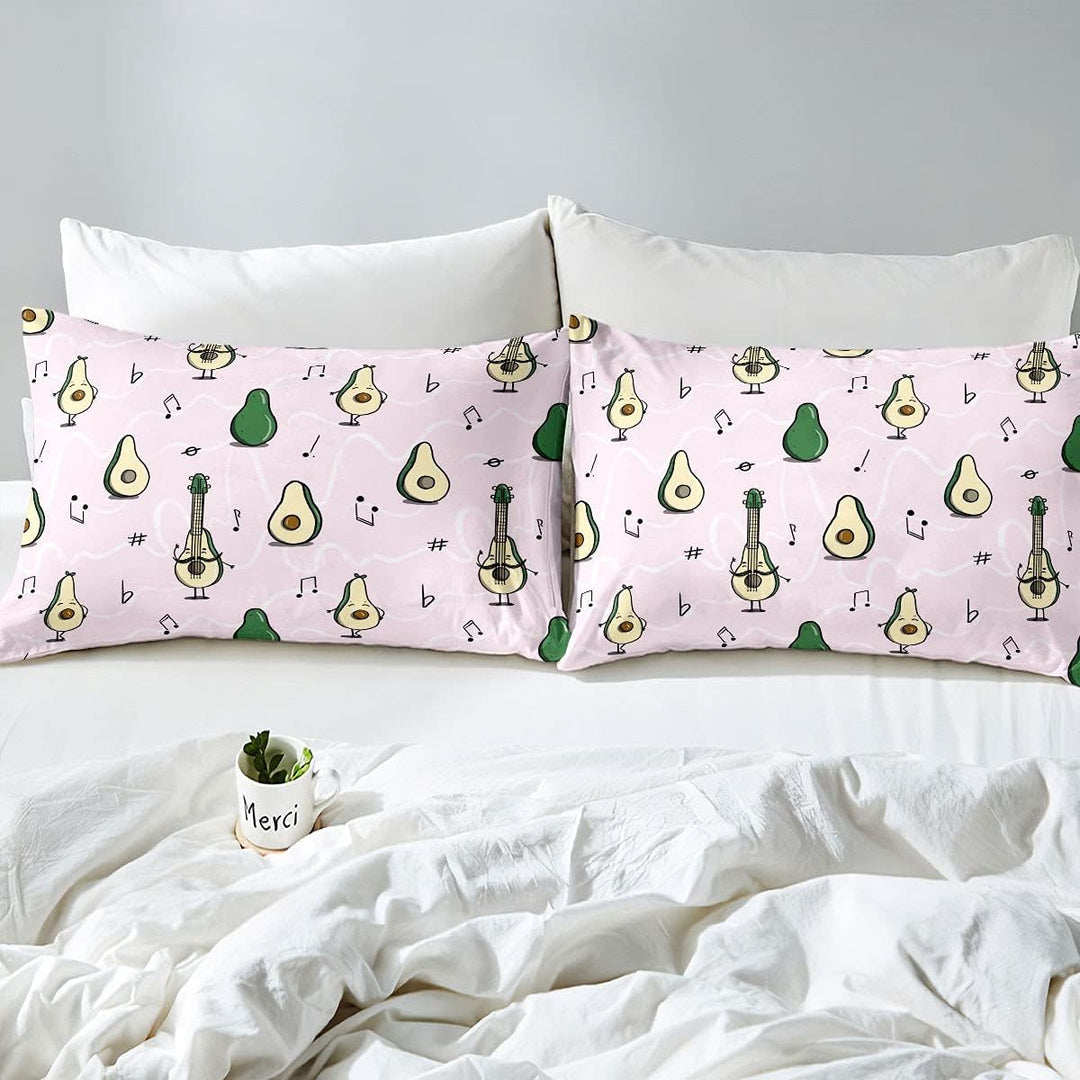 Homemissing Avocado Bettbezug Set Kinder Niedlich Karikatur Avocado Gitarre Bettwäsche Set 135x200cm