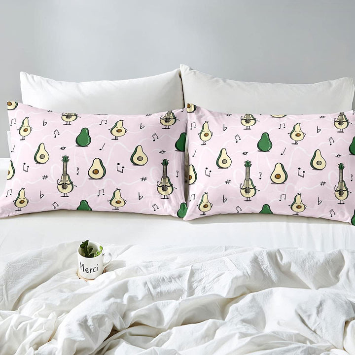 Homemissing Avocado Bettbezug Set Kinder Niedlich Karikatur Avocado Gitarre Bettwäsche Set 135x200cm