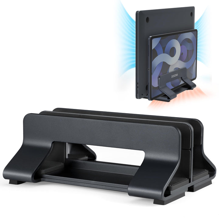 Psitek Aluminium Dual Vertikaler Laptopständer Dockhalter, Unterstützt 2 Geräte, Verstellbare Schlit