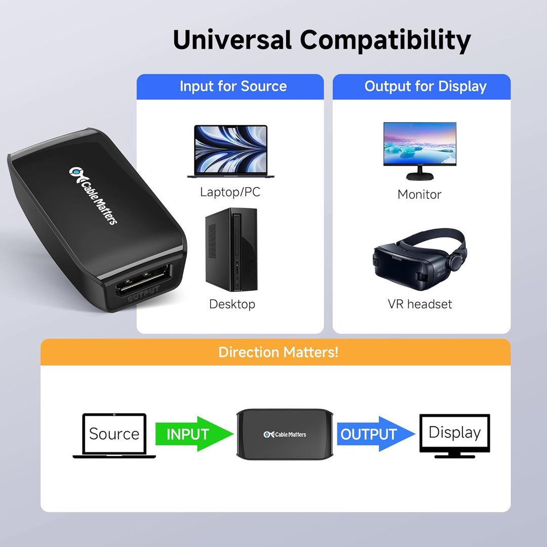 Cable Matters 8K DisplayPort Repeater aktiv für Oculus Rift S (DisplayPort Signalverstärker, Display