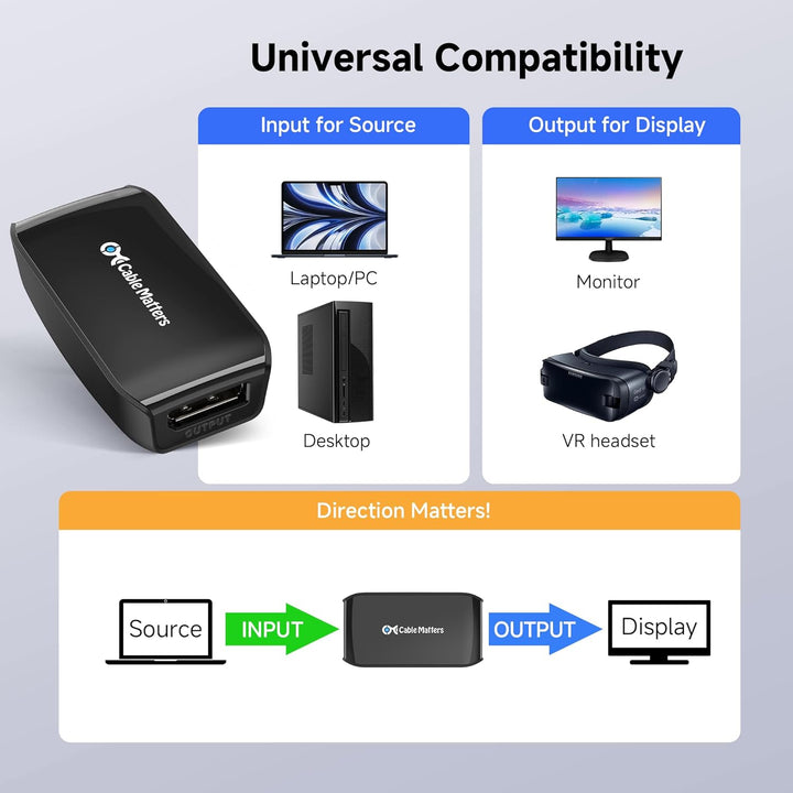 Cable Matters 8K DisplayPort Repeater aktiv für Oculus Rift S (DisplayPort Signalverstärker, Display