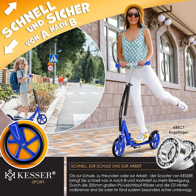 KESSER® Scooter Roller Kinderroller Cityroller Tretroller Kickroller Kickscooter Shark (Blue), Shark