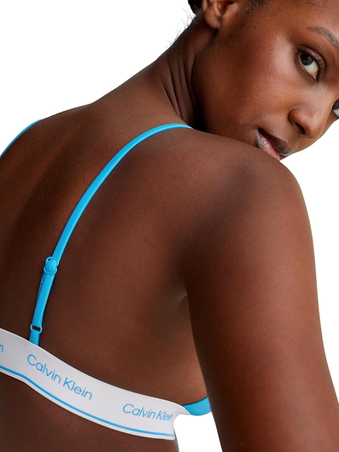 Calvin Klein Damen Bikini Oberteil Triangel Triangle-Rp Logobund, Blau (Malibu Blue)