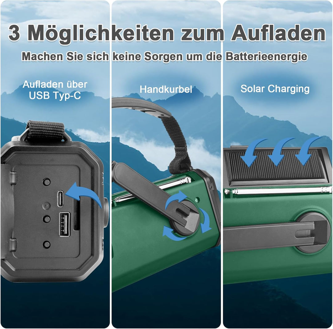 YIKANWEN Kurbelradio mit 20000mAh Akku Wiederaufladbare, Tragbar Solar Radio Dynamo Radio mit AM/FM,