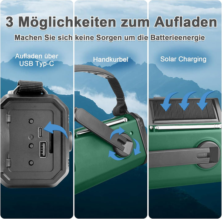 YIKANWEN Kurbelradio mit 20000mAh Akku Wiederaufladbare, Tragbar Solar Radio Dynamo Radio mit AM/FM,