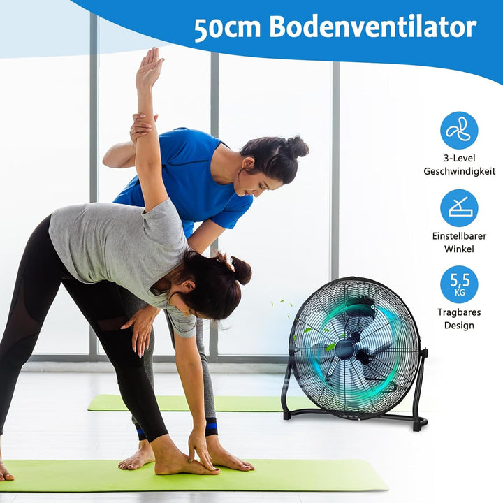GOPLUS Bodenventilator, Ø 50 cm Standventilator mit 3 Geschwindigkeitsstufen & Handgriff, 145° verst