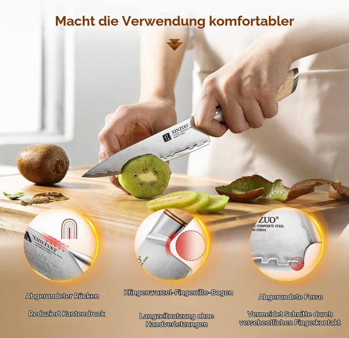 XIZNUO 13cm Allzweckmesser Verbundstahl Universalmesser, 3 Schichten Verbundstahl 10Cr15CoMoV Stahlk