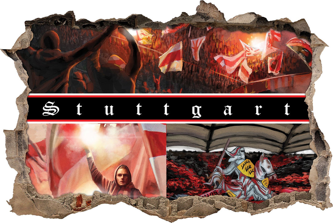 Ultras Stuttgart Collage, 3D Wandsticker Format: 92x62cm, Wanddekoration, 92x62