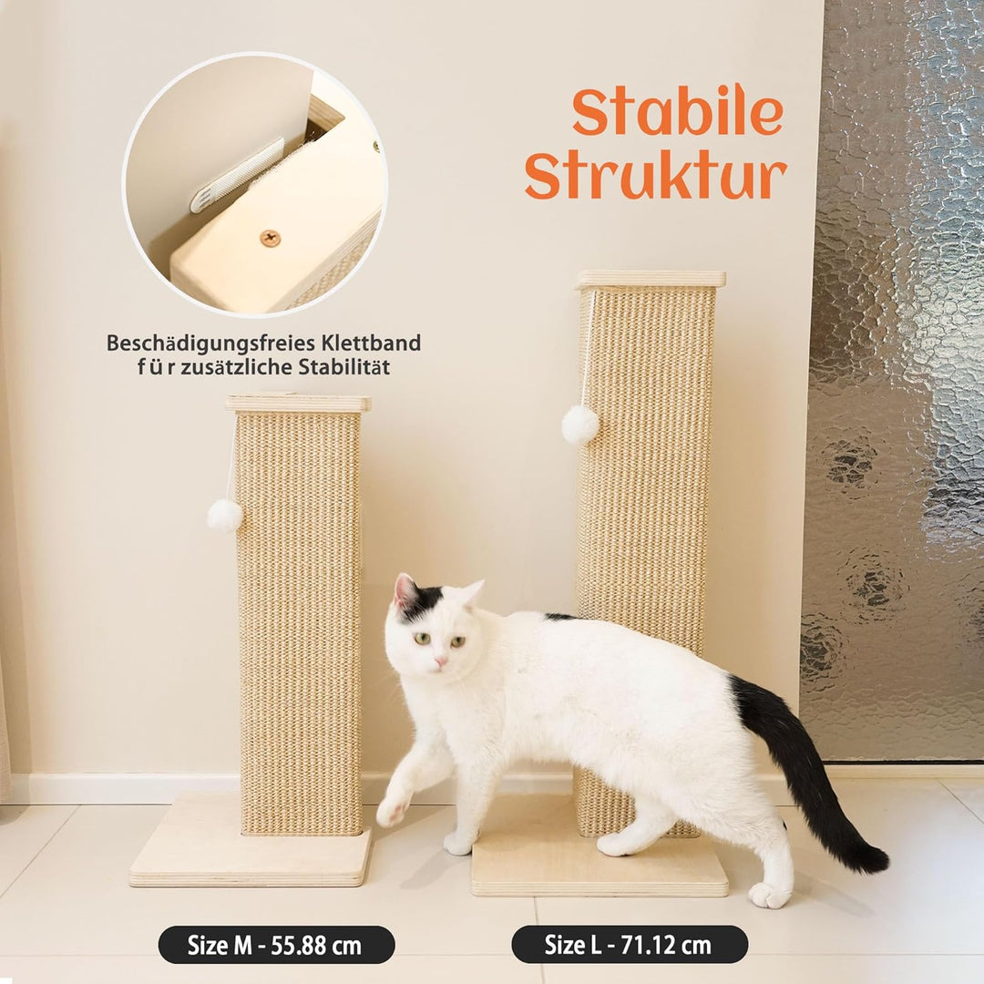 PETKARAY Eck-Kratzbrett für Katzen, 56 cm Hoher Kratzpfosten für Sofa und Wand, Sisal Kratzmatte, Mö