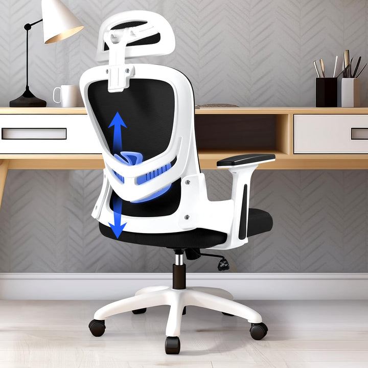 LEVIPE Ergonomischer Bürostuhl mit Lendenwirbelstütze, verstellbare Rückenlehne und Kopfstütze, vers