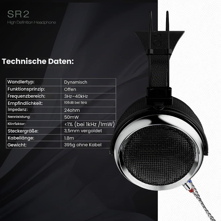 iBasso SR2 High Definition Audiophile Open-Back Kopfhörer, Over-the-Ear Kopfhörer mit Kabeladapter