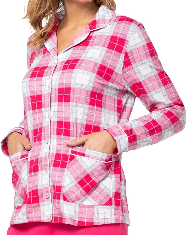 e.FEMME® Damen Schlafanzug Linda K-2009 aus Baumwolle 36 Amarant Kariert/ Amarant, 36 Amarant Karier