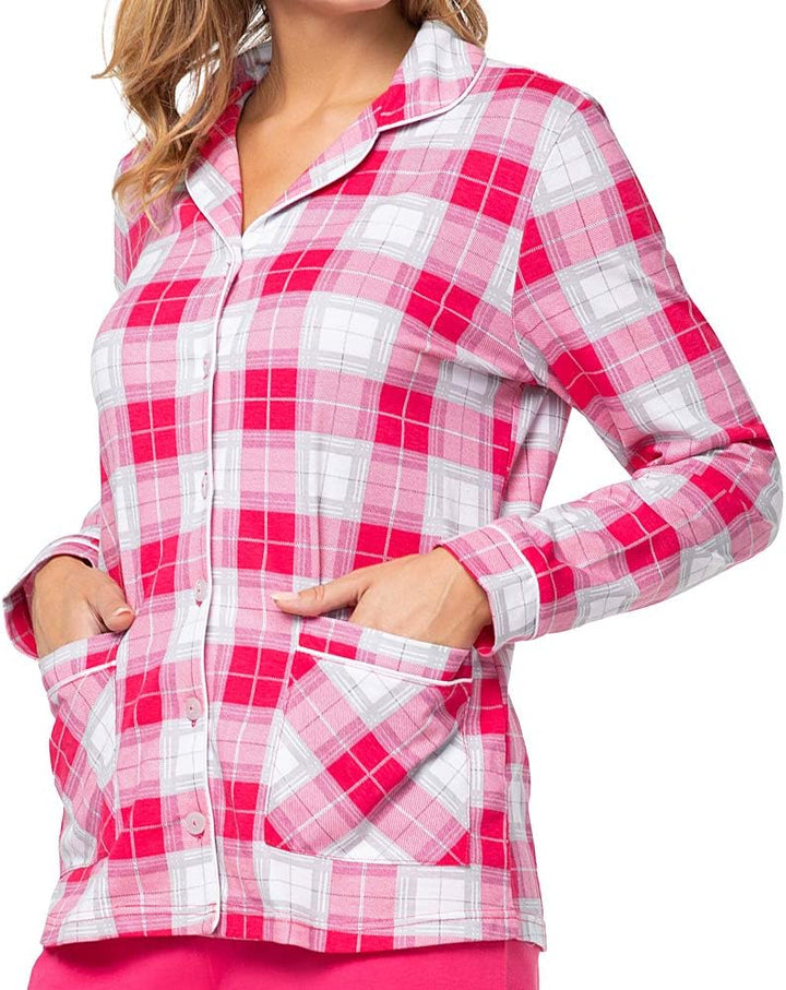 e.FEMME® Damen Schlafanzug Linda K-2009 aus Baumwolle 36 Amarant Kariert/ Amarant, 36 Amarant Karier