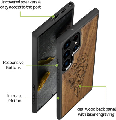 Carveit Handyhülle für Galaxy S23 Ultra Case [Holz und TPU Silikon Hybrid hülle] Stossfeste Stosssta