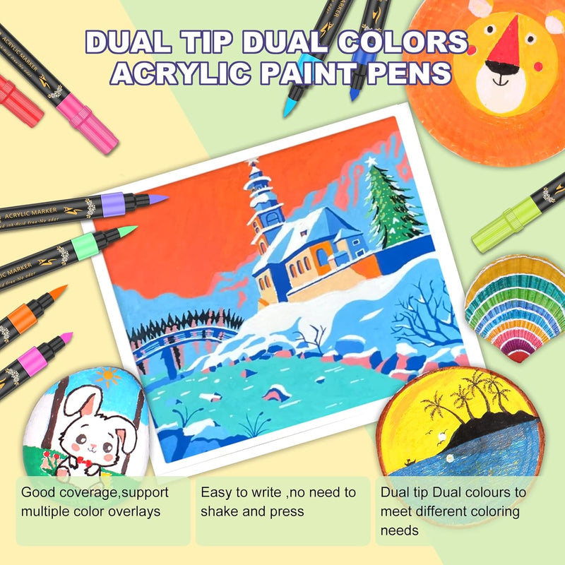 Laconile 30 Acryl Marker Stifte mit 60 Farben, Acrylstifte für Steine Wasserfest, Dual Tip Acryl Pai